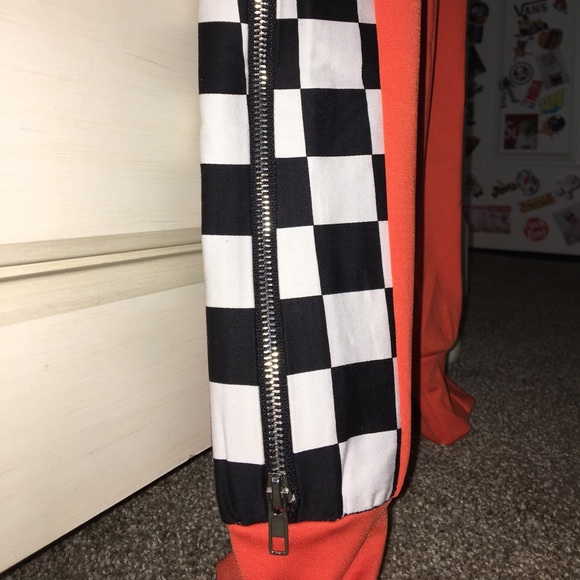 Women’s Side Checkered Orange Pants - Picture 2 of 3